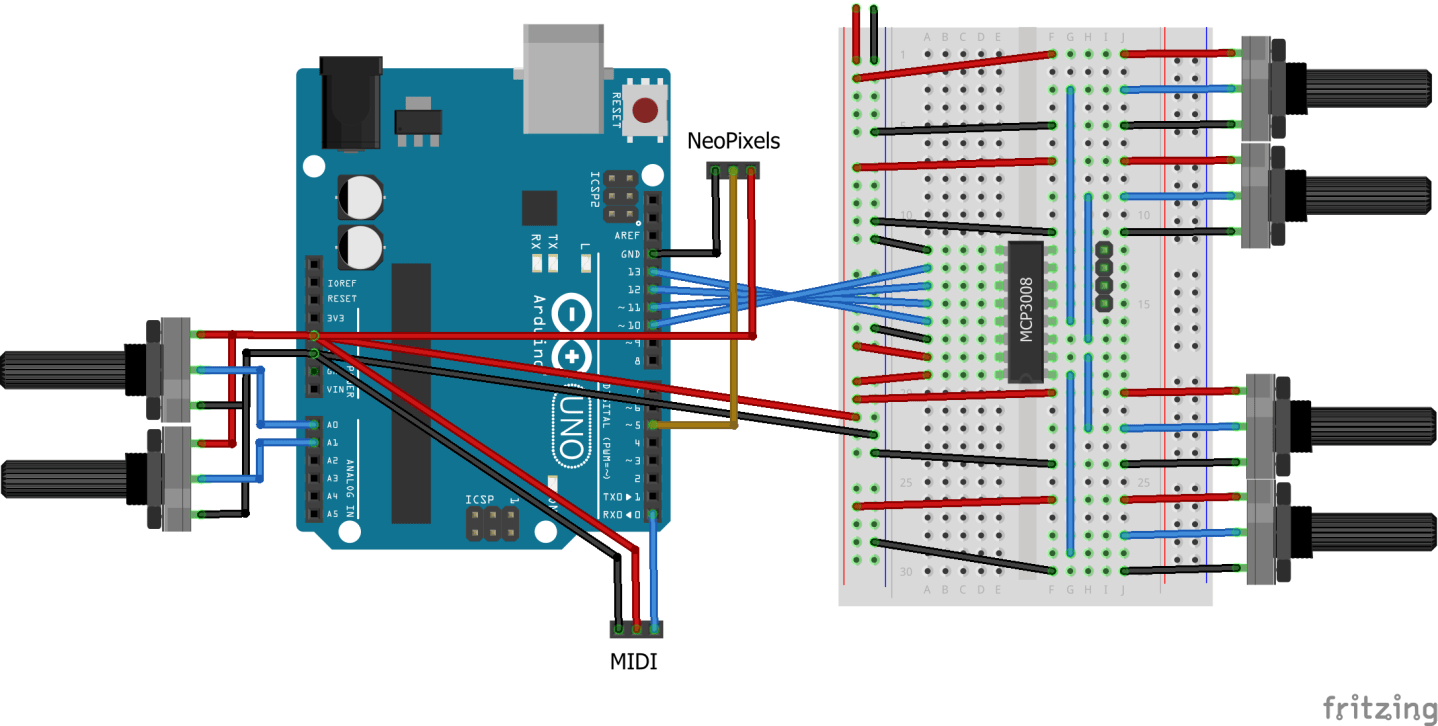 Arduino MIDI LED Step Sequencer with MCP3008 – Simple DIY Electronic ...